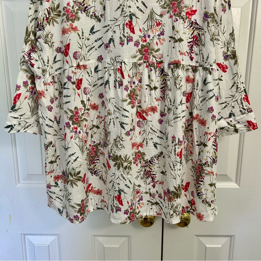 Jones NY Linen Floral High/Low Hem Roll Tab Sleeve Spring Women's Top 1X - Picture 7 of 14